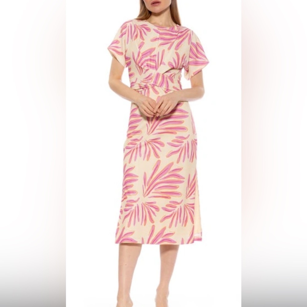 Alexia Admor Cairo Short Sleeve Crossover Waist Midi Dress In Pink Multi